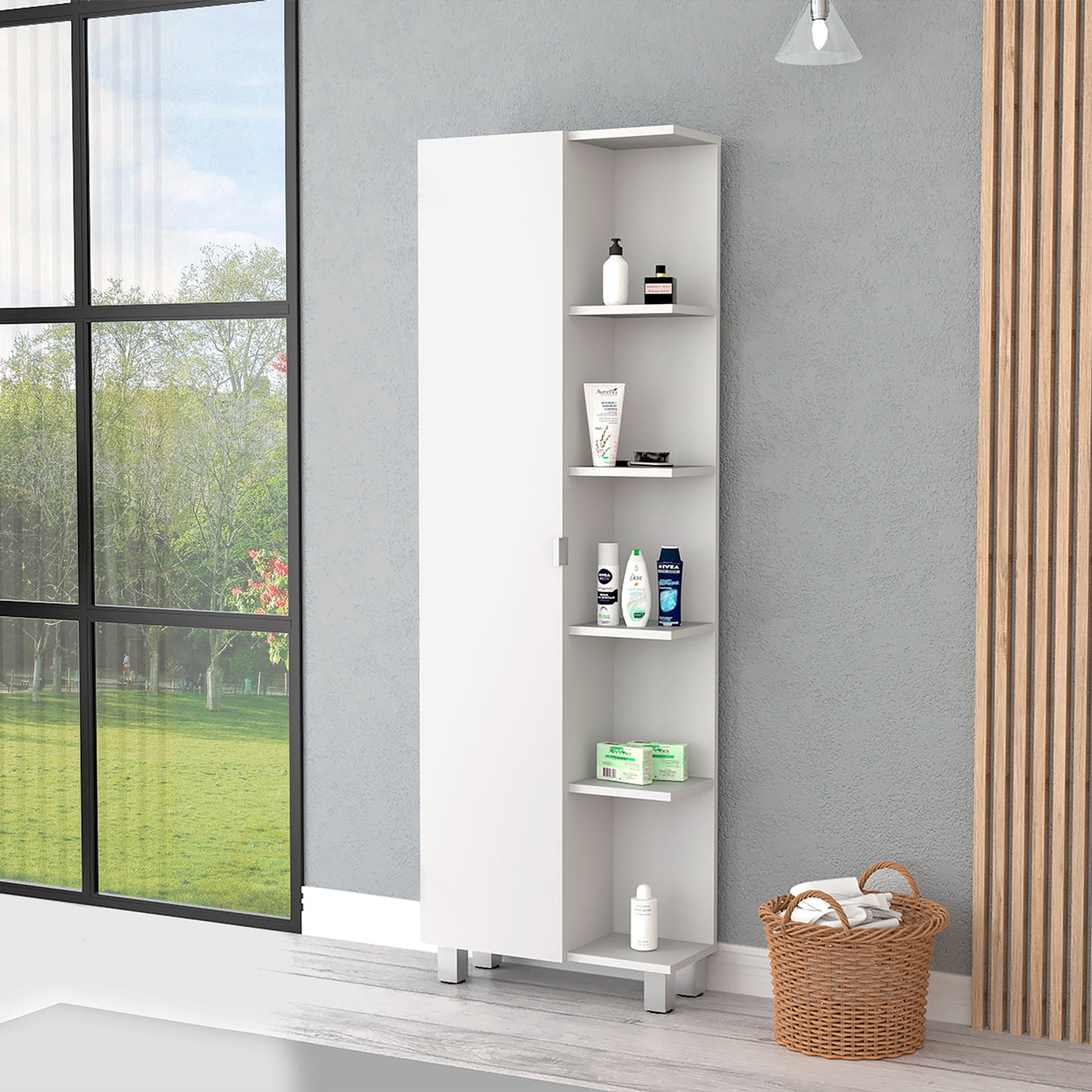 Mueble Esquinero Urano Blanco 51.2x158cm con Siete Entrepaños - OTROS MUEBLES PARA BANHO | Bylmo