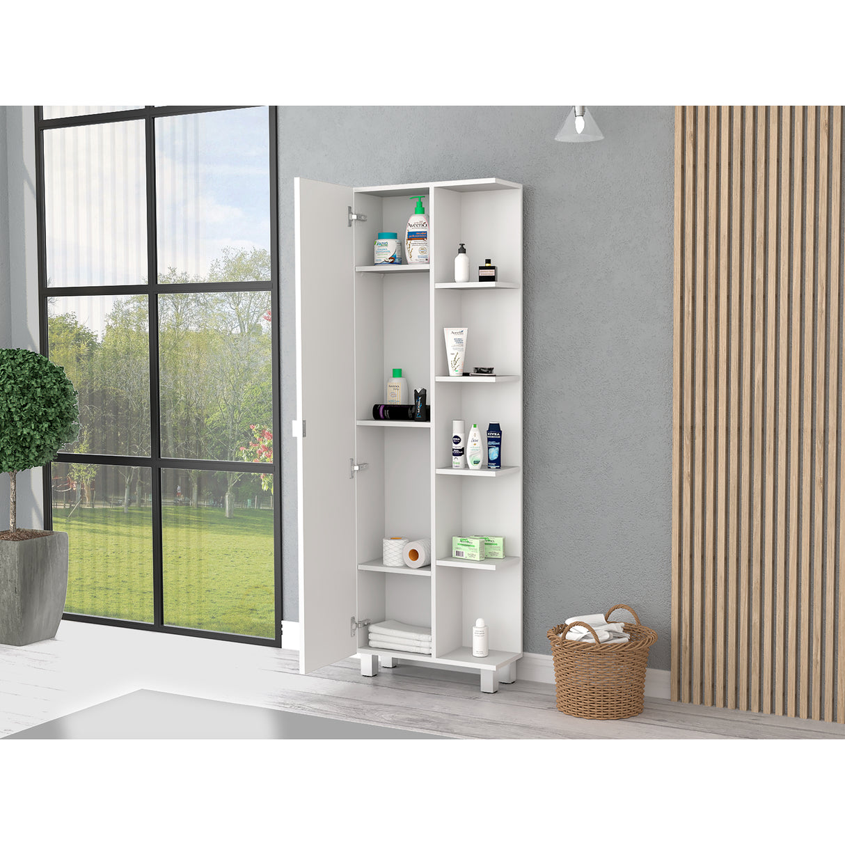 Mueble Esquinero Urano Blanco 51.2x158cm con Siete Entrepaños - OTROS MUEBLES PARA BANHO | Bylmo