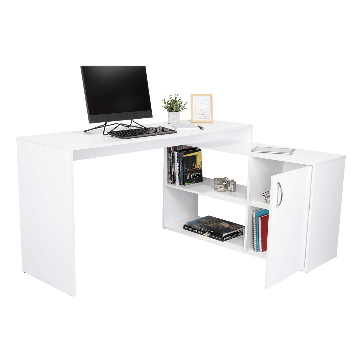 Escritorio en L Axis Blanco 151.5x76.5cm sin Cajones y con Organizador de Libros - Escritorios y Archivadores | Bylmo