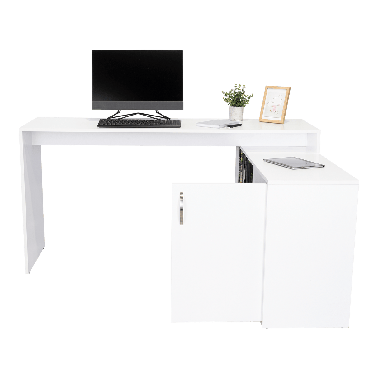 Escritorio en L Axis Blanco 151.5x76.5cm sin Cajones y con Organizador de Libros - Escritorios y Archivadores | Bylmo