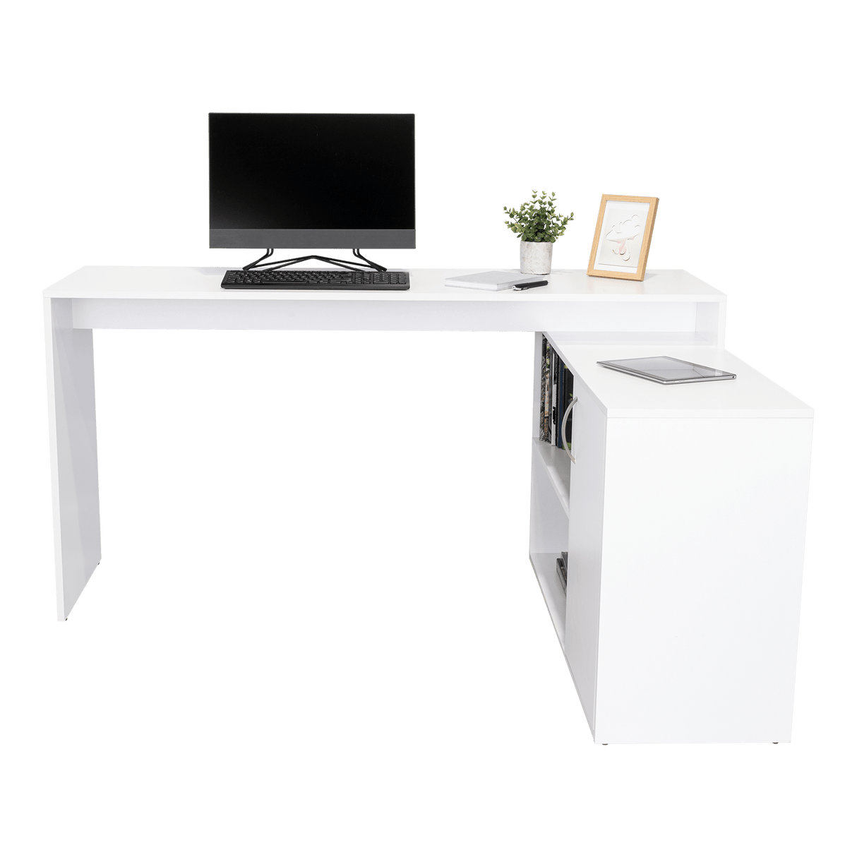 Escritorio en L Axis Blanco 151.5x76.5cm sin Cajones y con Organizador de Libros - Escritorios y Archivadores | Bylmo