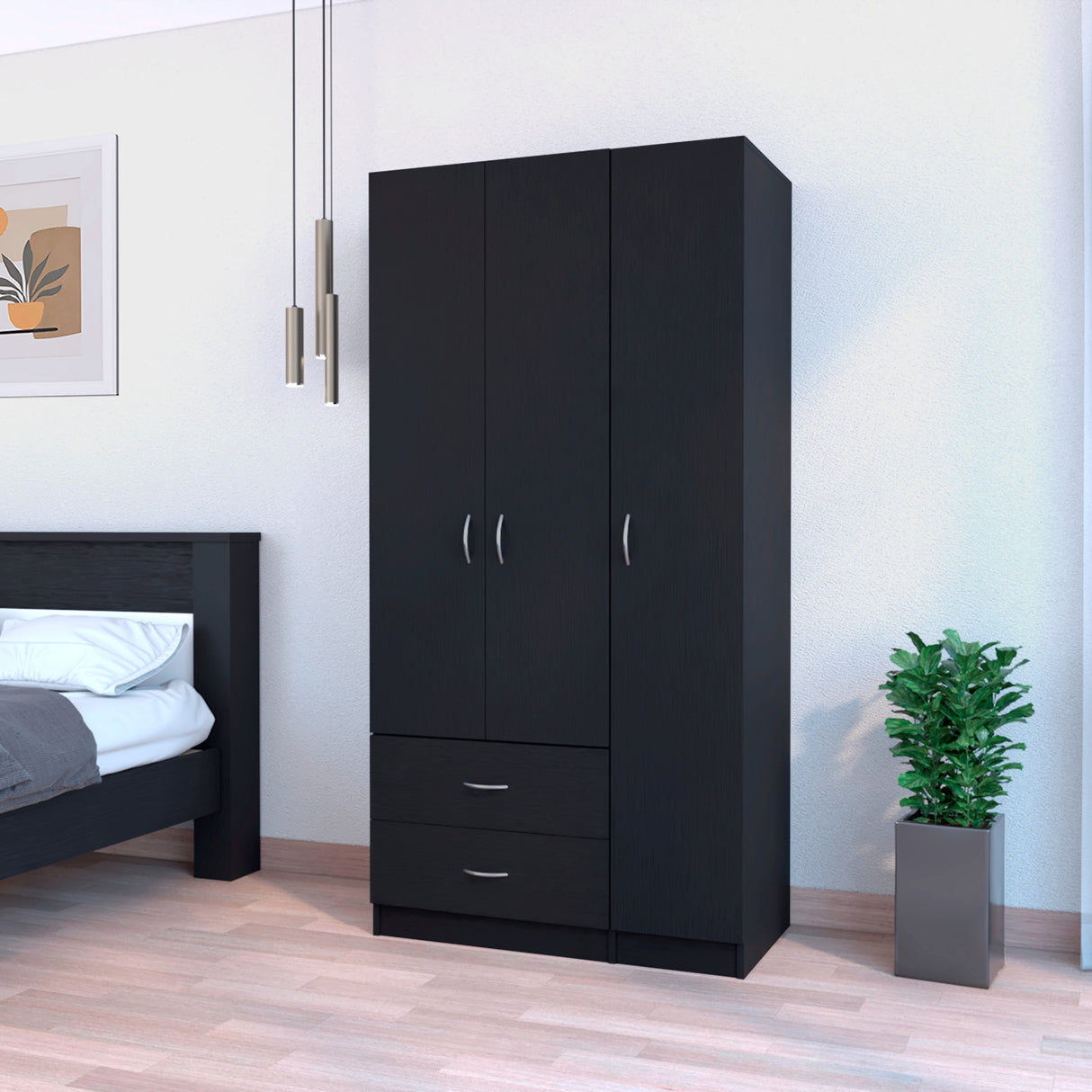 Closet Austral Wengue 90x180cm con Tres Puertas y con Dos Cajones - CLOSETS | Bylmo