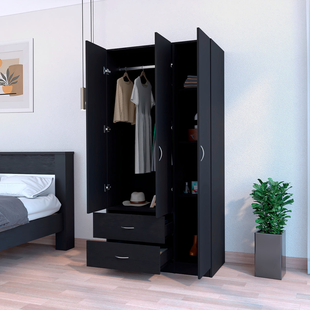 Closet Austral Wengue 90x180cm con Tres Puertas y con Dos Cajones - CLOSETS | Bylmo
