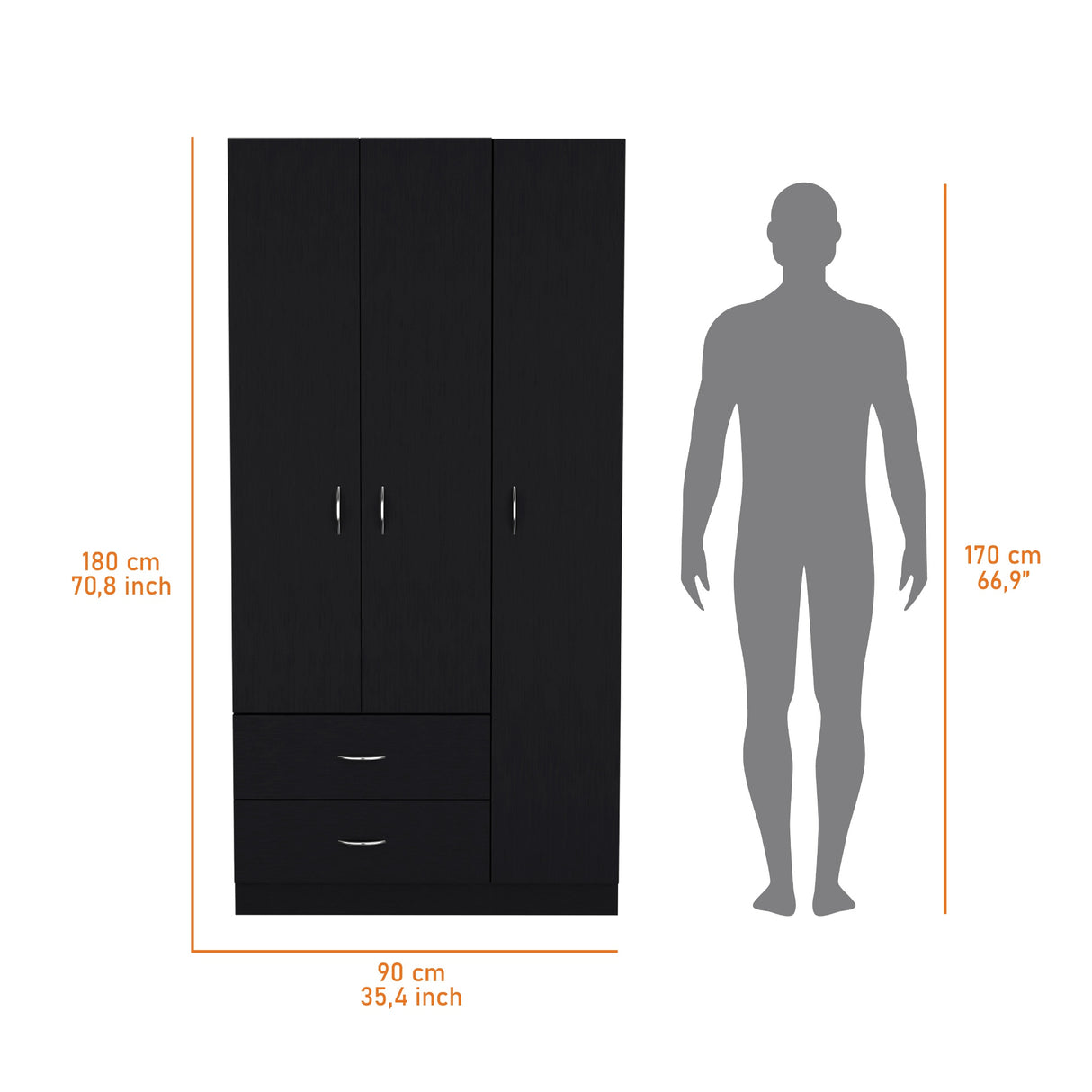Closet Austral Wengue 90x180cm con Tres Puertas y con Dos Cajones - CLOSETS | Bylmo