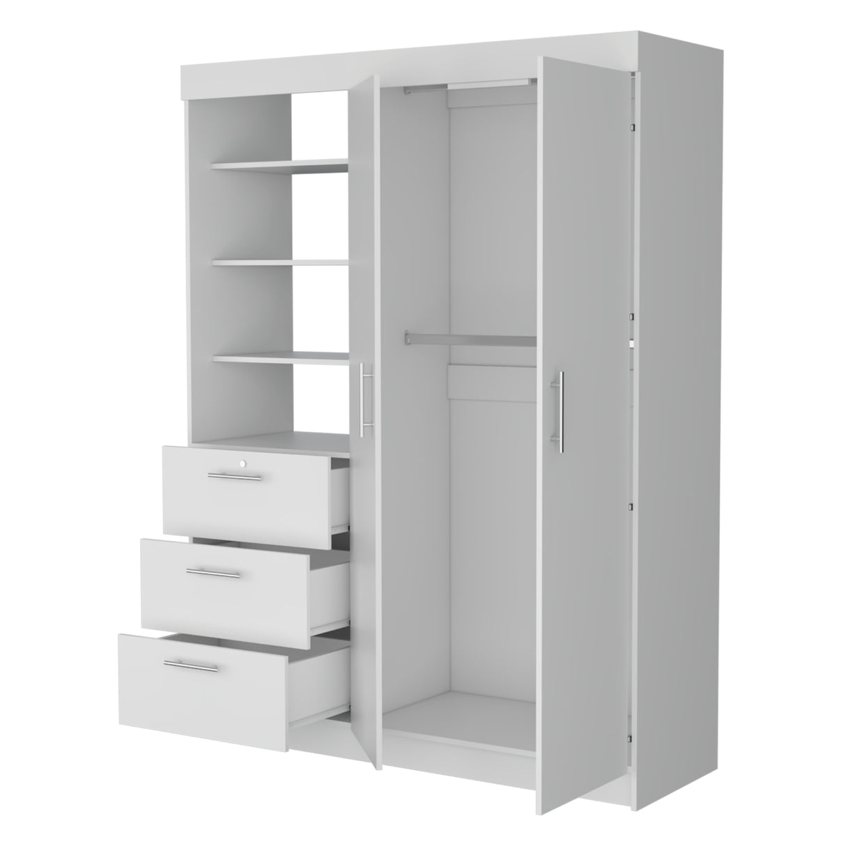 Armario para Ropa Kenya Blanco 150x200.75cm con Dos Puertas y con Tres Cajones - CLOSETS | Bylmo