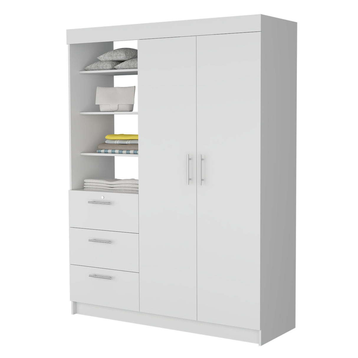 Armario para Ropa Kenya Blanco 150x200.75cm con Dos Puertas y con Tres Cajones - CLOSETS | Bylmo