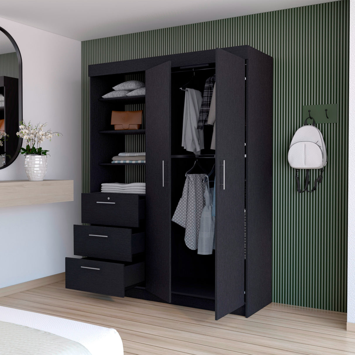 Armario para Ropa Kenya Wengue 150x200.75cm con Dos Puertas y con Tres Cajones - CLOSETS | Bylmo