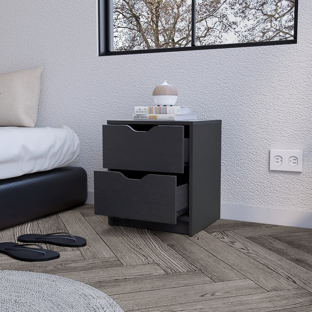 Mesa de Noche Wengue 41x48cm con Dos Cajones - MESAS DE NOCHE | Bylmo