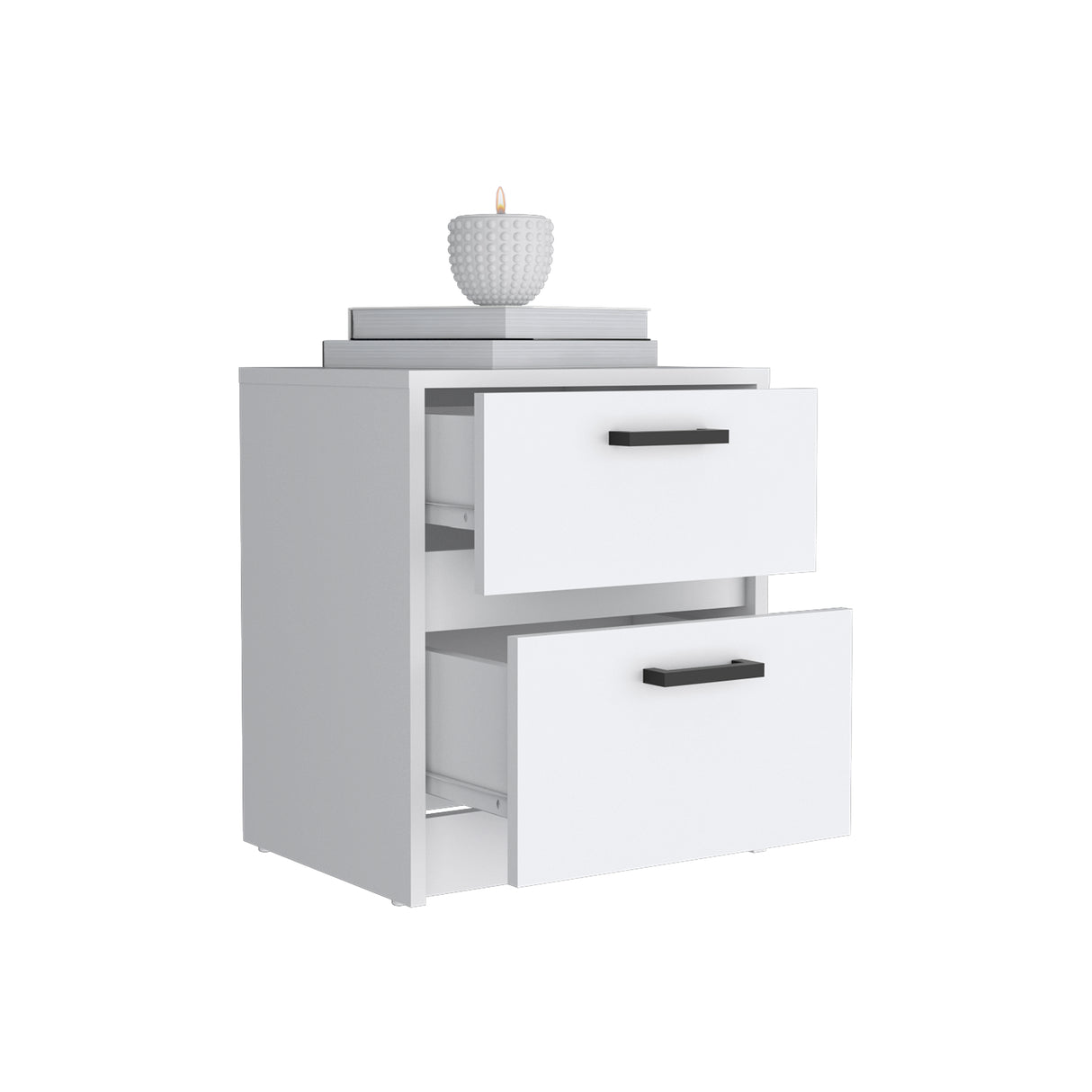 Mesa de Noche Blanco 40x46.5cm con Dos Cajones - MESAS DE NOCHE | Bylmo