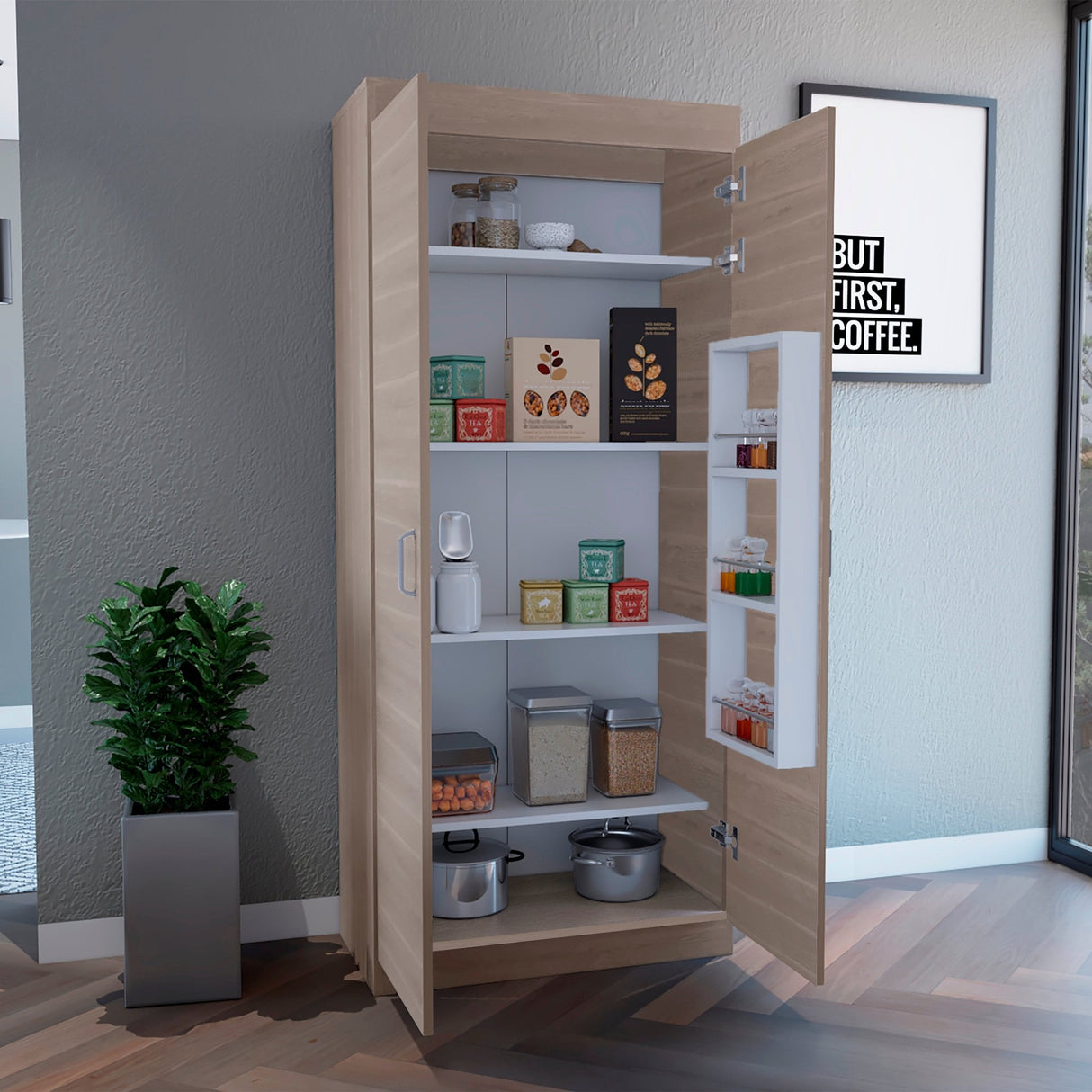 Alacena Varese Ceniza 70x161cm con Dos Puertas - Alacenas y Muebles Microondas | Bylmo