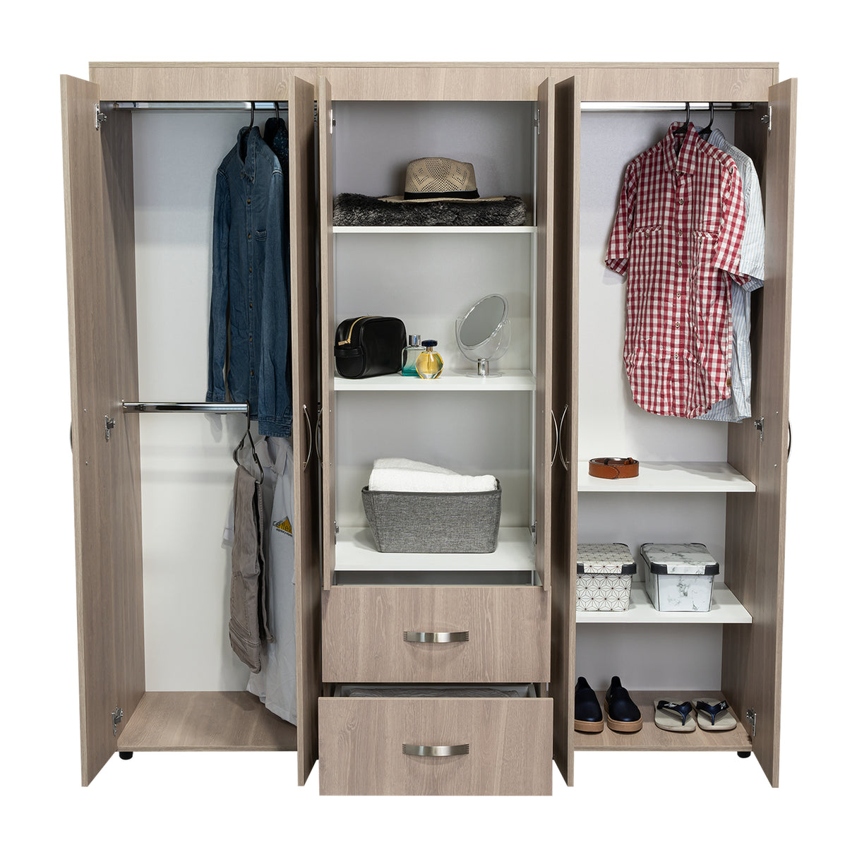Closet Bariloche Blanco Positano 170.3x180cm con Seis Puertas y con Dos Cajones - CLOSETS | Bylmo