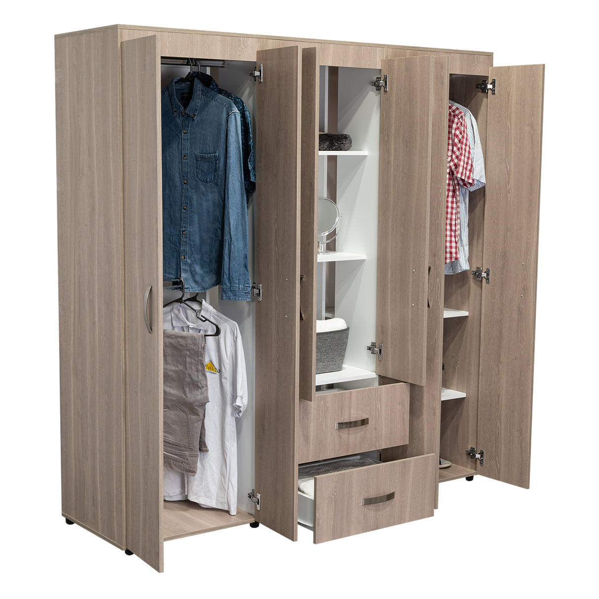 Closet Bariloche Blanco Positano 170.3x180cm con Seis Puertas y con Dos Cajones - CLOSETS | Bylmo