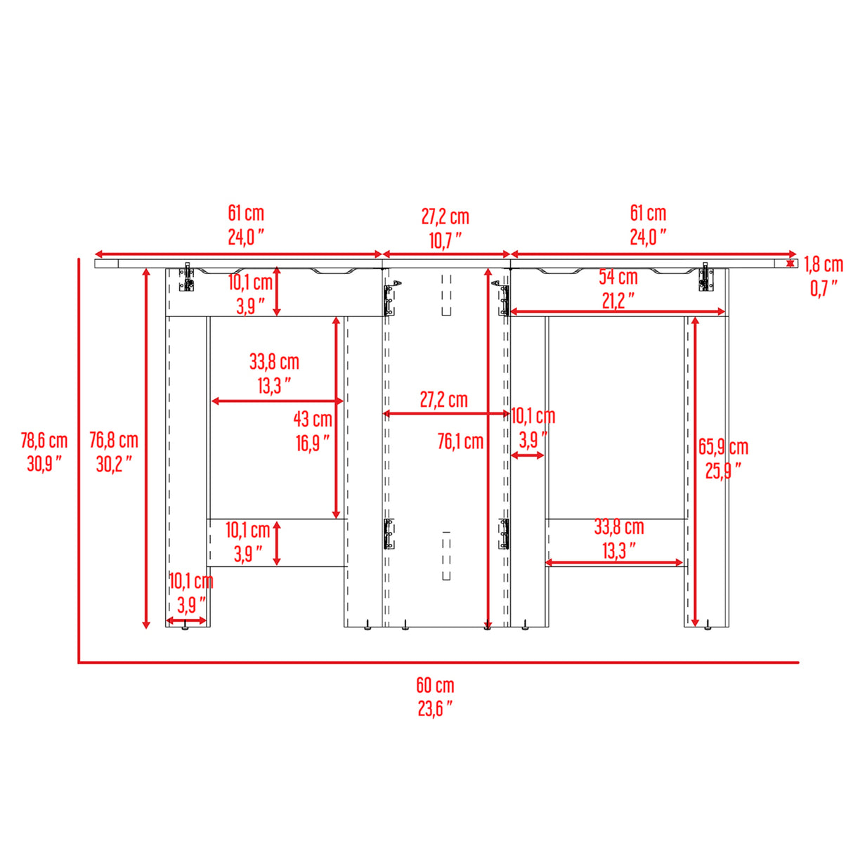 Mesa Auxiliar de Cocina Gateleg Blanco y Macadamia 60x78.6cm Plegable de Seis Puestos sin Sillas - MESAS AUXILIARES | Bylmo