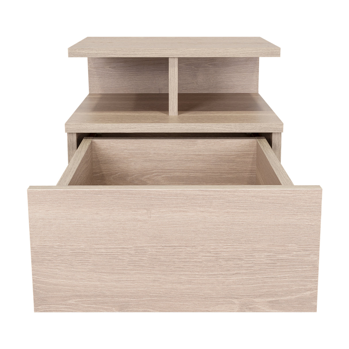 Mesa de Noche Flotante Ceniza 36x30cm con Un Cajón y con Dos Compartimientos - Mesas de Noche | Bylmo