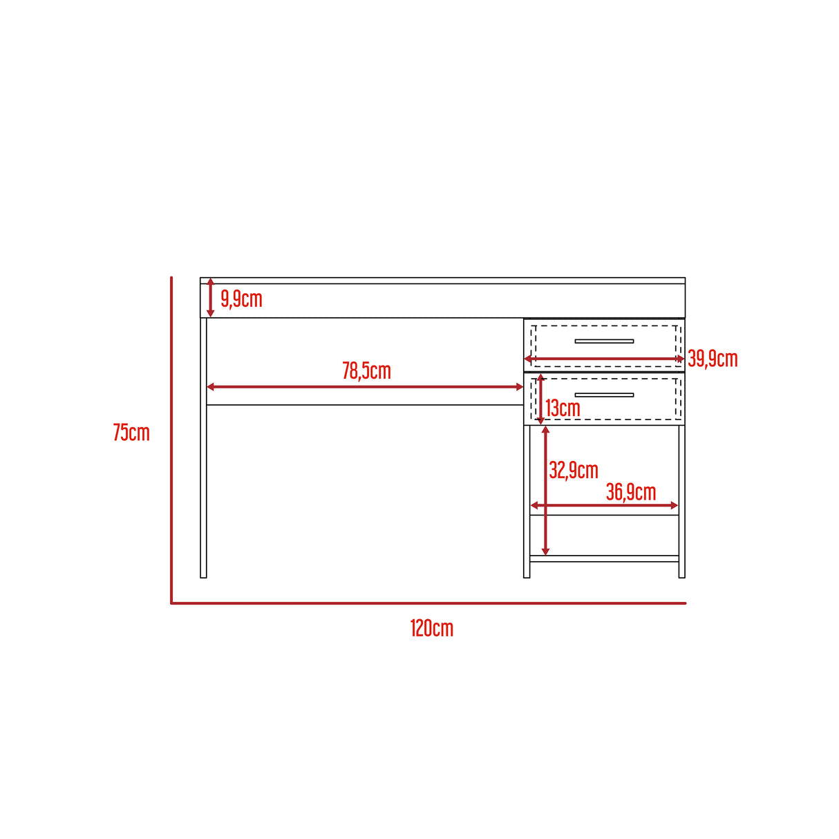 Escritorio Ibare Duna 120 cm con Dos Cajones y Entrepaños - Escritorios | Bylmo