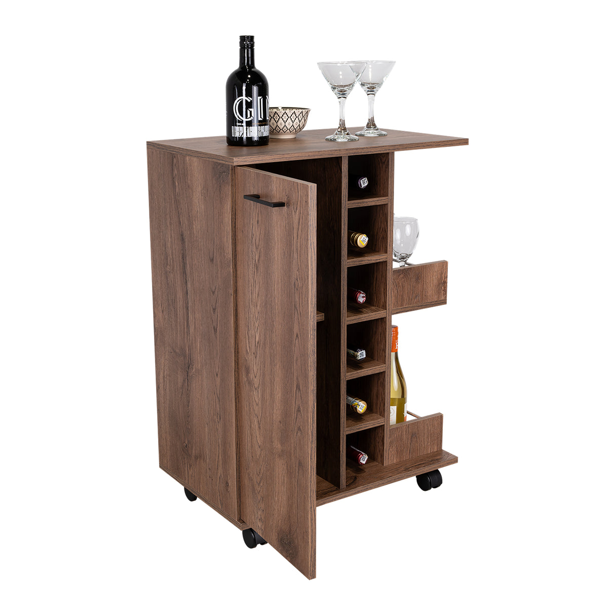 Bar Andorra Bellota 60x82cm con Un Cajón y con Seis Portabotellas - Bares | Bylmo