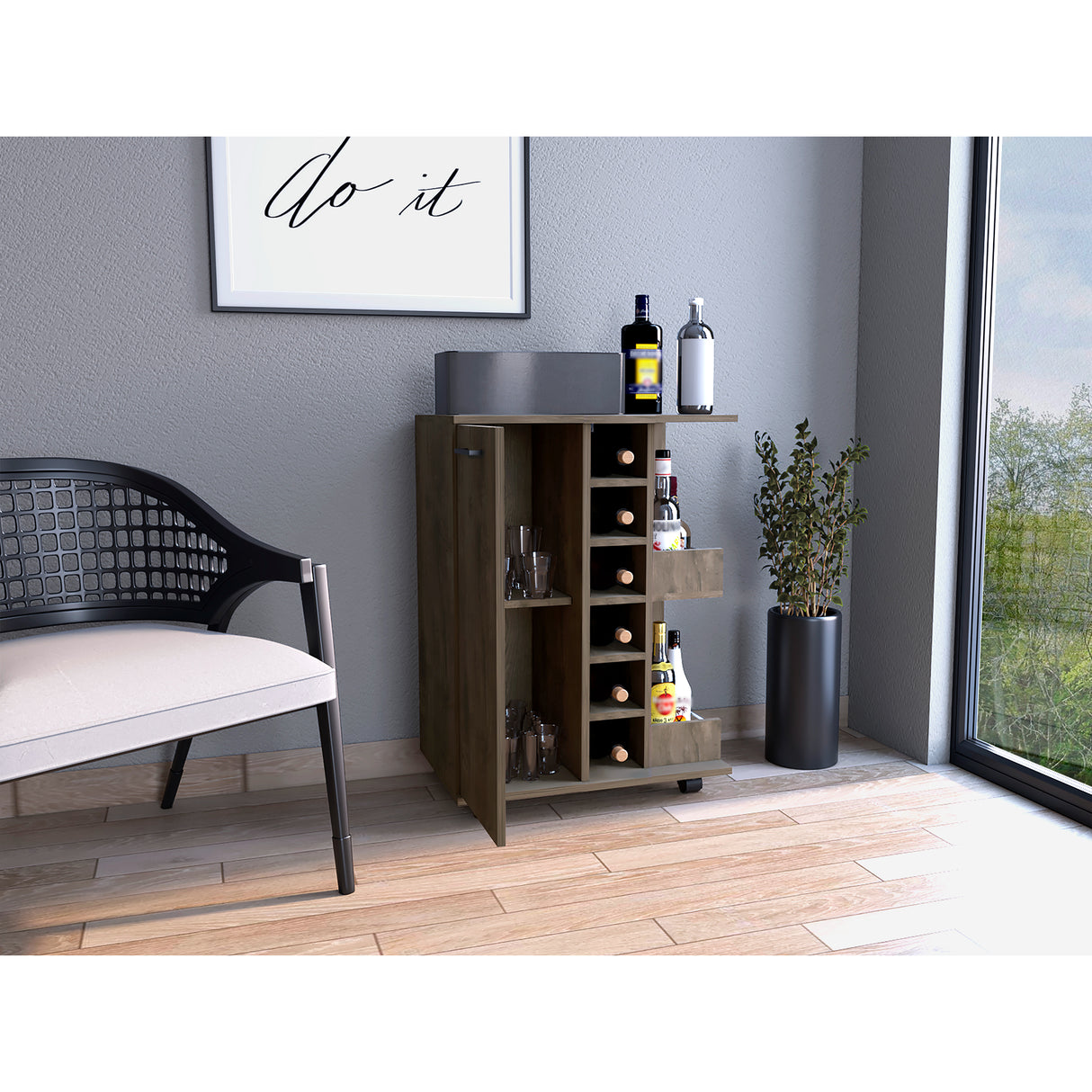 Bar Andorra Bellota 60x82cm con Un Cajón y con Seis Portabotellas - Bares | Bylmo