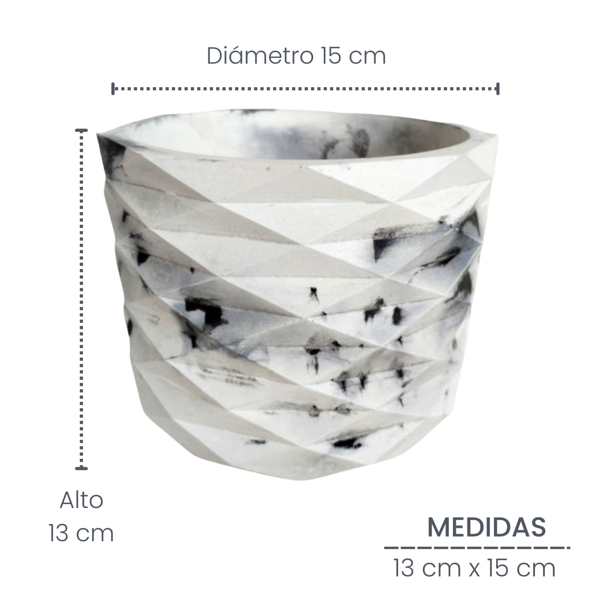 Matera de mesa Carlota Petty Mármol Negro 15x13cm de Cemento Circular de 2.3 Litros - Jardineria | Bylmo