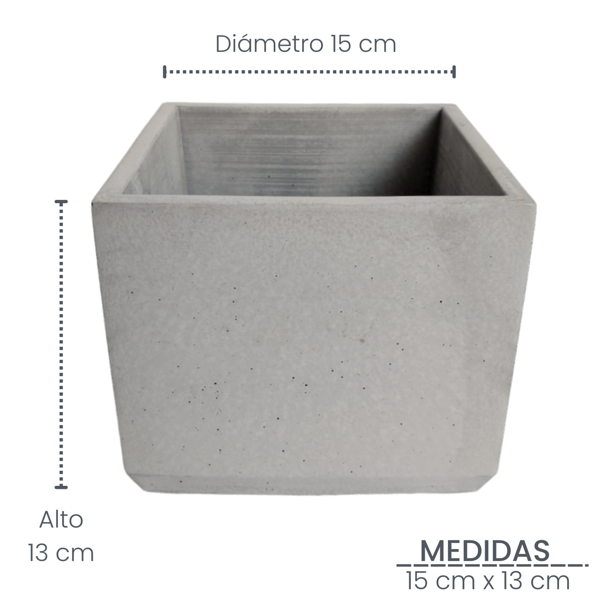 Matera de mesa Eloisa Gris 15x15cm de Cemento Cuadrado de 3.4 Litros - Jardineria | Bylmo