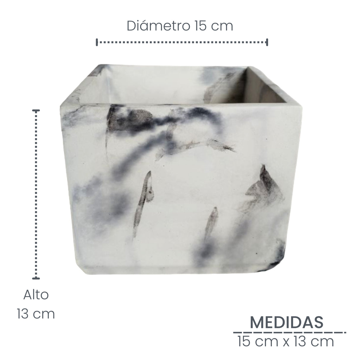 Matera de mesa Eloisa Mármol Negro 15x15cm de Cemento Cuadrado de 3.4 Litros - Jardineria | Bylmo