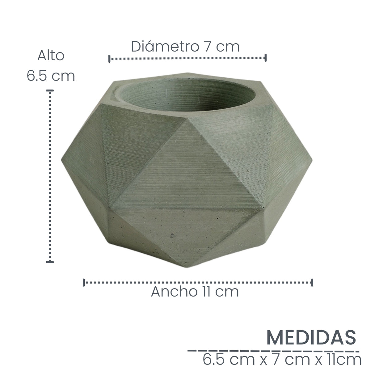 Matera de mesa Adara Petty Verde Oliva 7x7cm de Cemento Hexagonal de 0.2 Litros - Jardineria | Bylmo