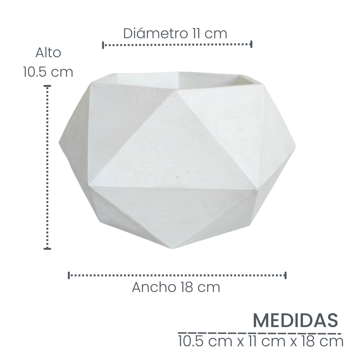 Matera de mesa Adara Blanco 18x11cm de Cemento Hexagonal de 2.3 Litros - Jardineria | Bylmo