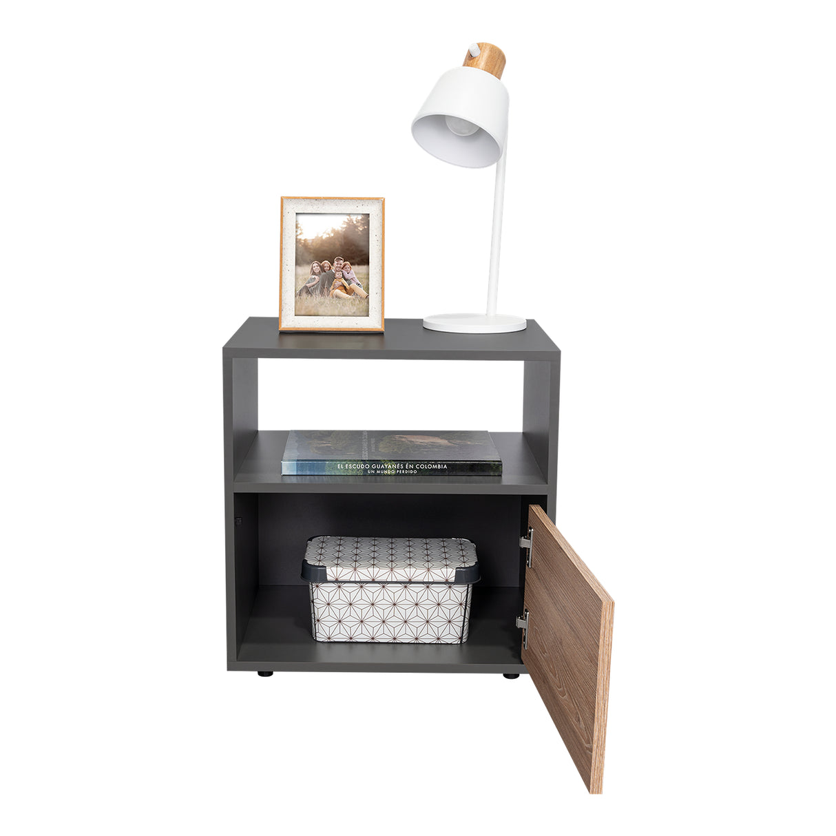 Mesa de Noche Galanto Plomo 50 cm con Una Puerta Abatible y Entrepaño - Mesas de Noche | Bylmo