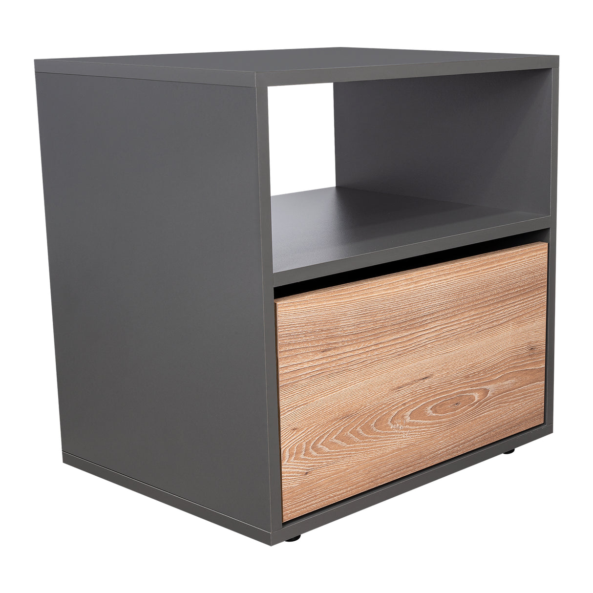 Mesa de Noche Galanto Plomo 50 cm con Una Puerta Abatible y Entrepaño - Mesas de Noche | Bylmo