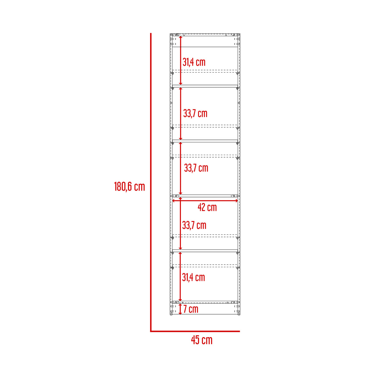 Estantería Home Blanco 45x181cm con Cinco Compartimientos - Bibliotecas y Estanterías | Bylmo