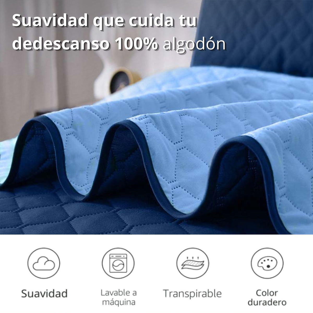 Colcha Doble Faz Azul y Azul Celeste 200x220cm para Colchón Doble 140 X 190 Cm Sin Acolchado Sin Relleno Fondo Entero