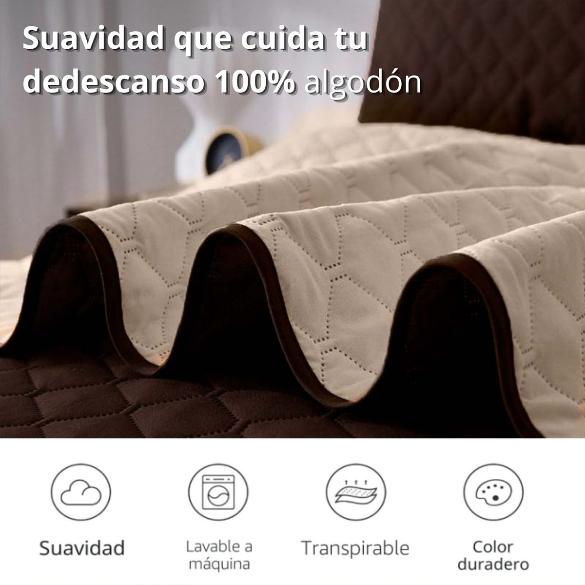 Colcha Doble Faz Café y Beige 180x220cm para Colchón Semidoble 120 X 190 Cm Sin Acolchado Sin Relleno Fondo Entero