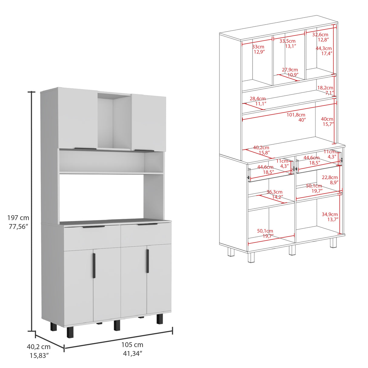 Alacena Oshawa 2m Blanco Diseño moderno fácil armado - Alacenas y Muebles Microondas | Bylmo