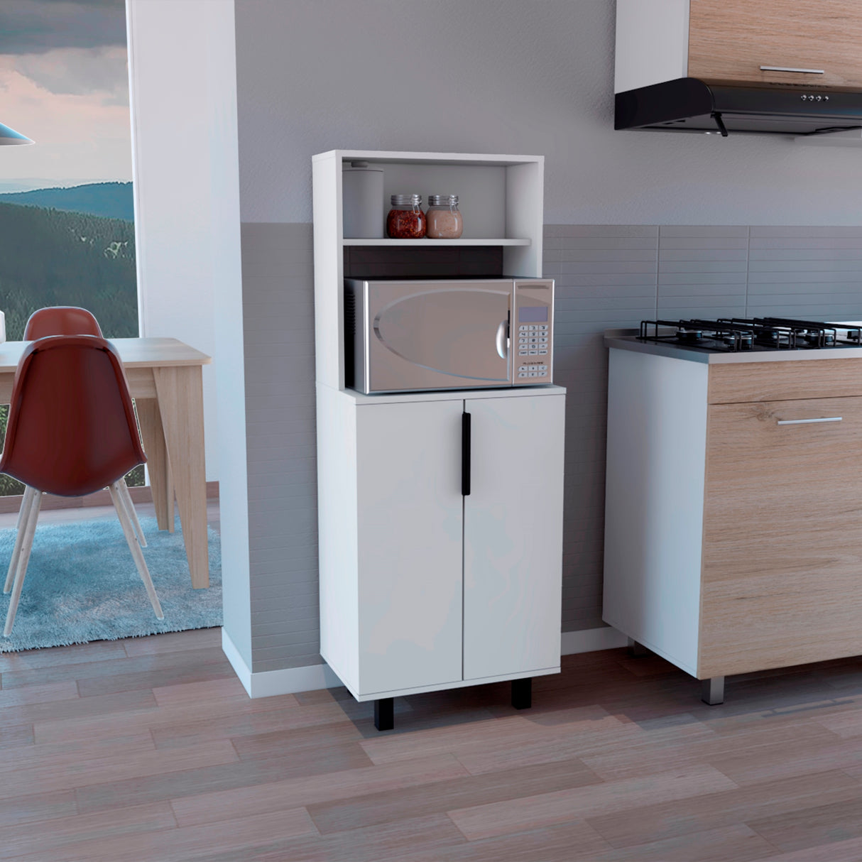 Alacena Oshawa 2 Puertas Blanca con Patas 140cm x 53.2cm - Alacenas y Muebles Microondas | Bylmo