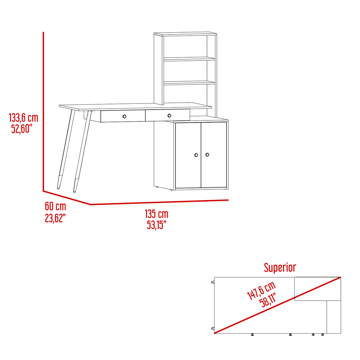 Escritorio Alfari Duna 60x135cm MDP 1 año garantía 30kg capacidad - Escritorios | Bylmo