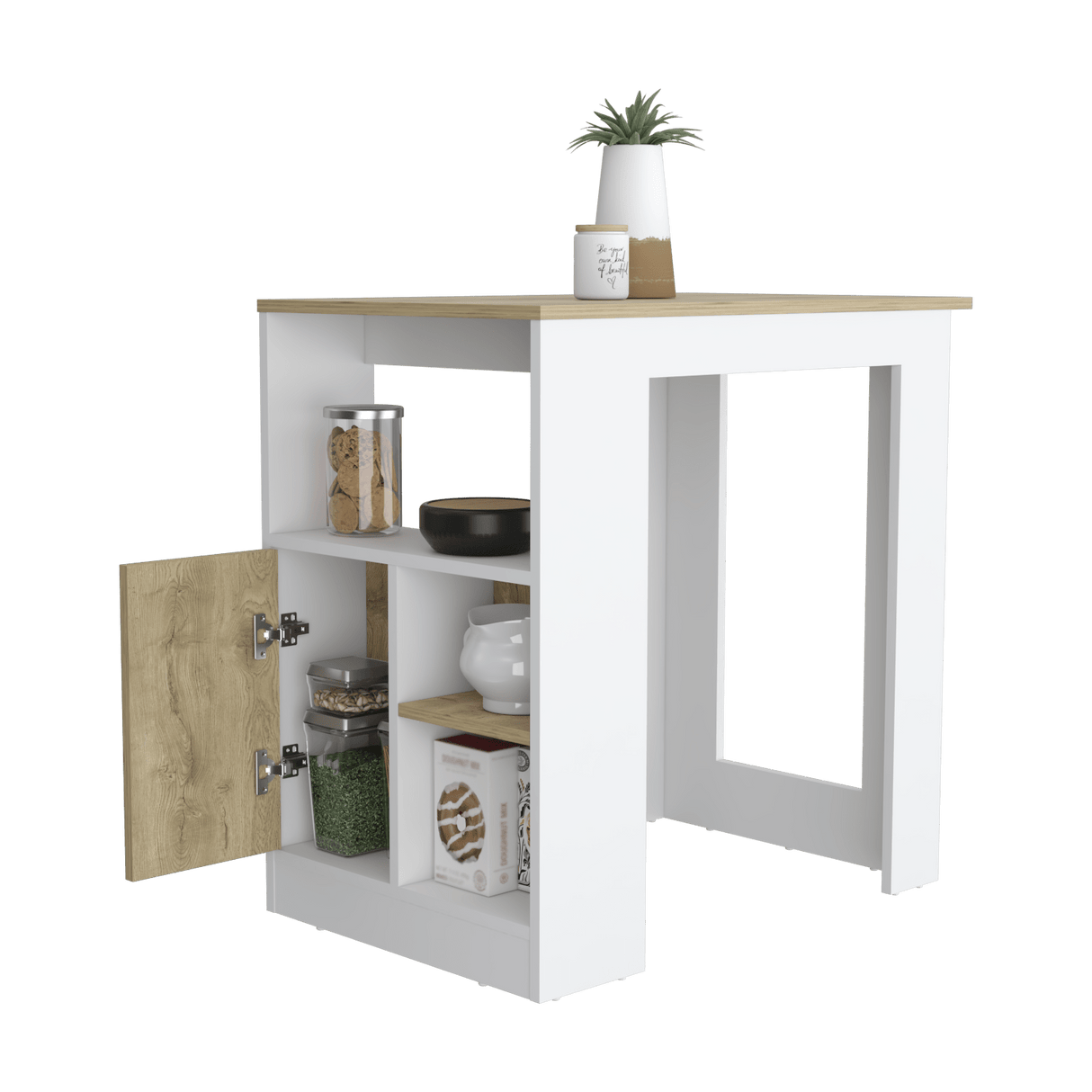 Isla de Cocina Stirling 59x92 Blanco Macadamia Moderna - Barras y Muebles Auxiliares | Bylmo