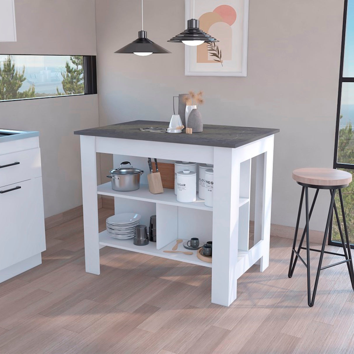 Isla de Cocina Cala 70x103 Blanco Onix Moderno - Barras y Muebles Auxiliares | Bylmo