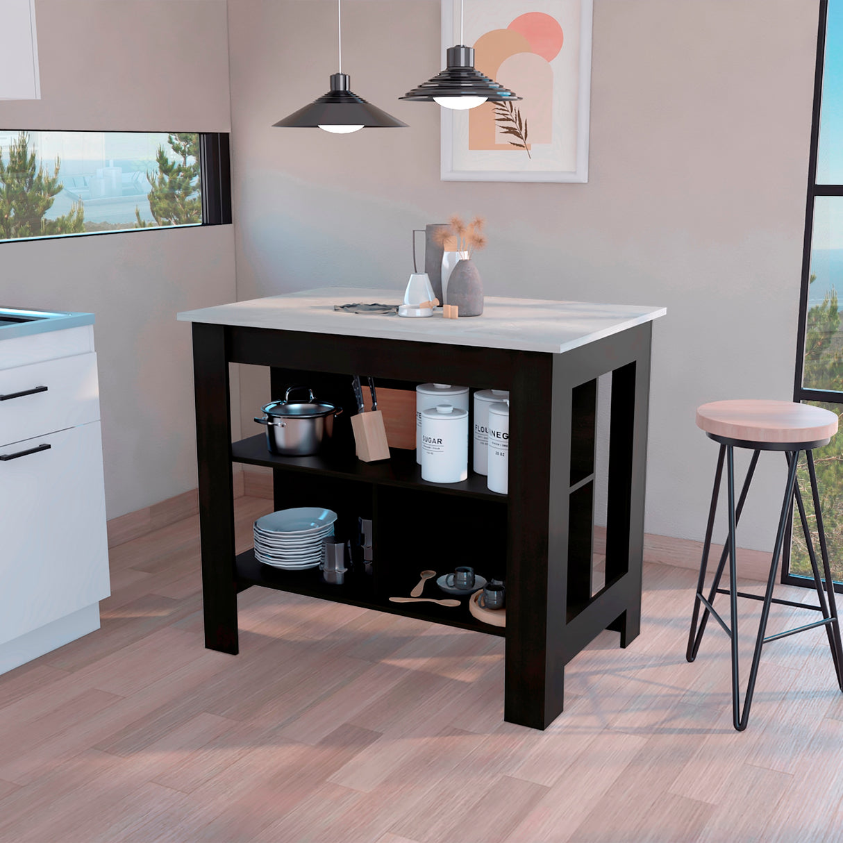 Isla de Cocina Cala 70x103 Wengue Ibiza 2 Entrepaños Moderna - Barras y Muebles Auxiliares | Bylmo