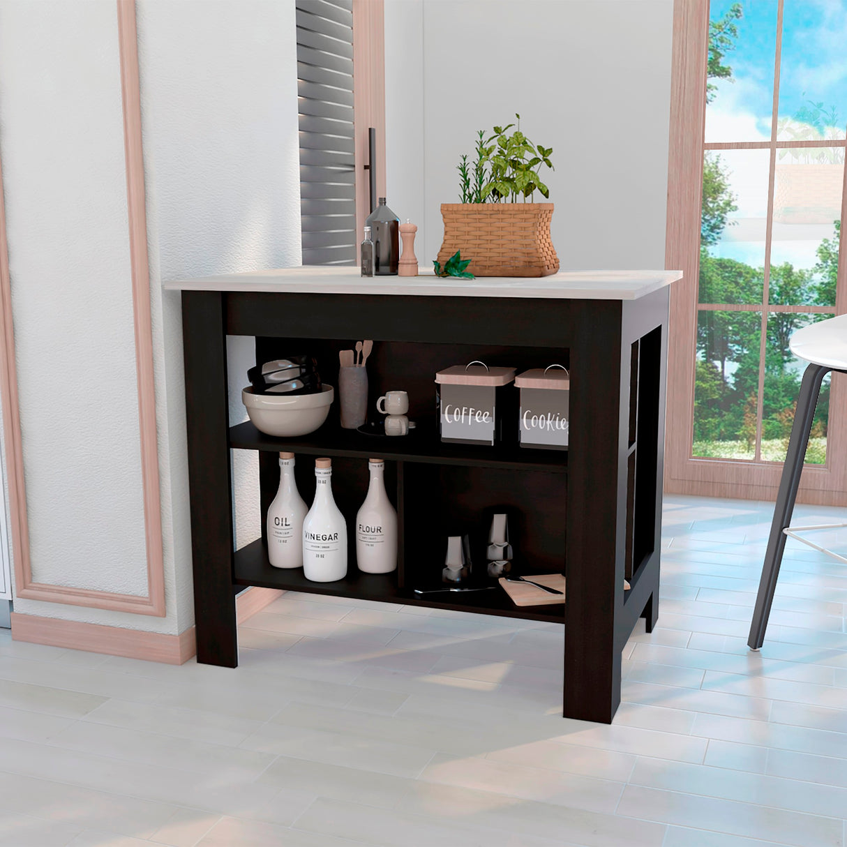 Isla de Cocina Cala 70x103 Wengue Ibiza 2 Entrepaños Moderna - Barras y Muebles Auxiliares | Bylmo