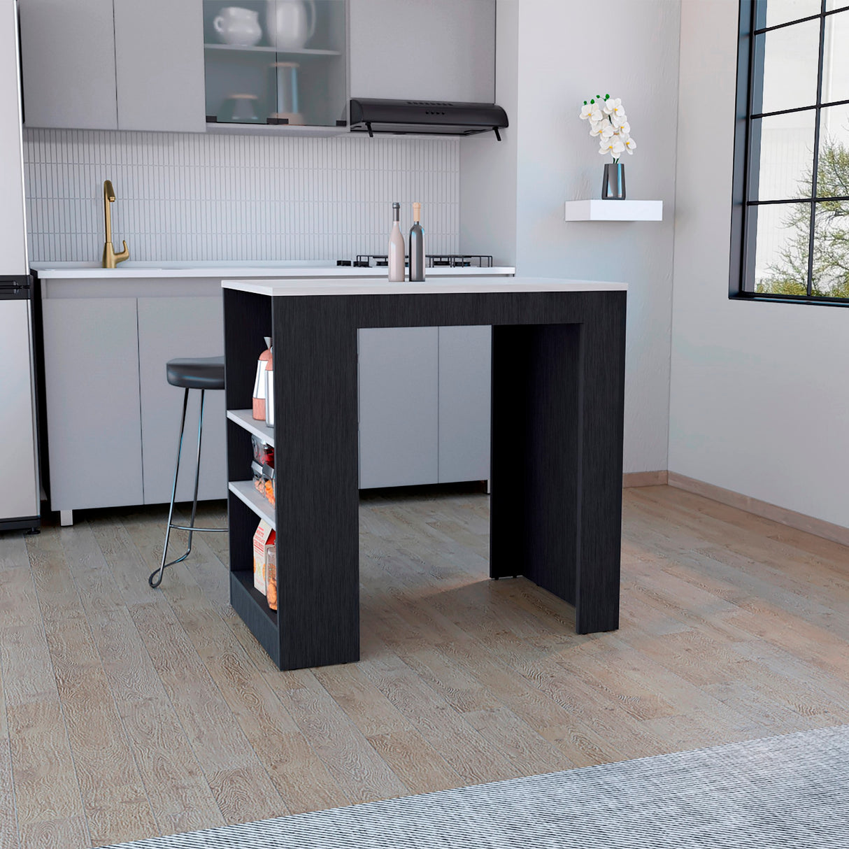 Isla de Cocina Potree Moderno 3 Entrepaños Wengue 59x91.3cm - Barras y Muebles Auxiliares | Bylmo