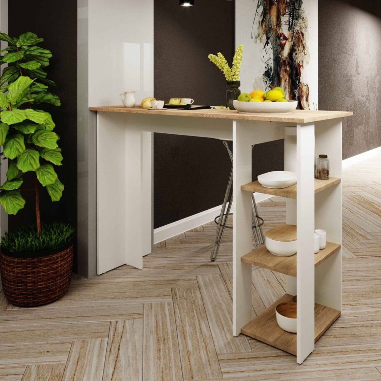 Barra de Cocina Dan 20.9x90.1cm Rovere con 3 Entrepaños - Barras y Muebles Auxiliares | Bylmo