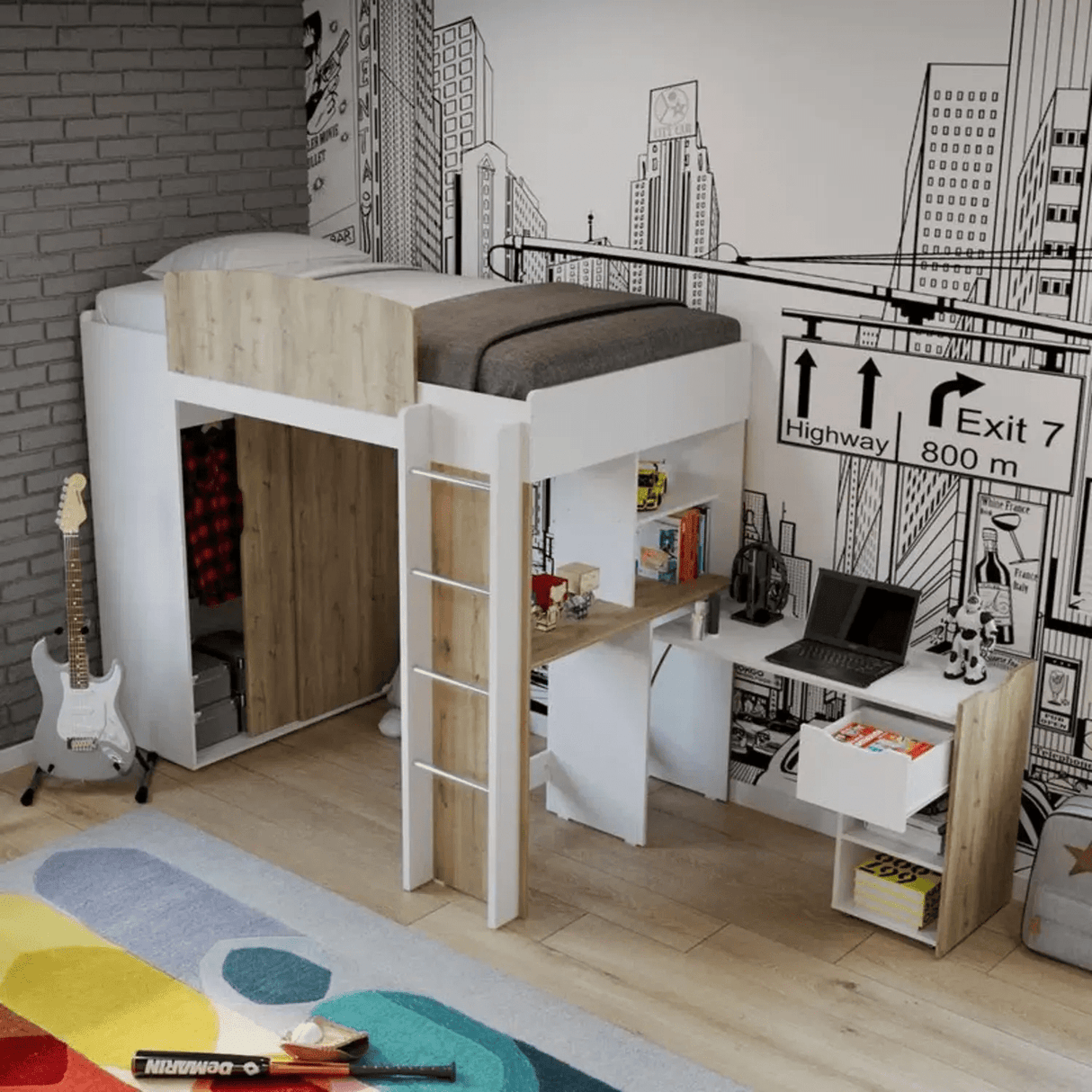 Camarote Leka 194.6x114x174.1 Duna con Escritorio y Closet - Camas y Cabeceros | Bylmo