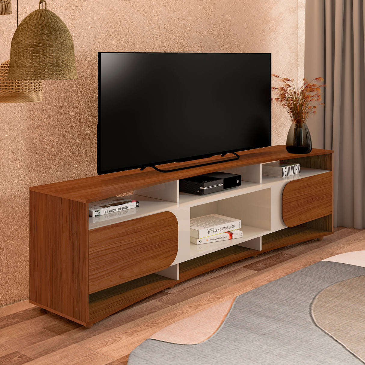 Mesa para TV Bewood 220cm Cedro Blanco Para TV Hasta 86 Pulgadas Elegante y Moderna - Muebles de TV | Bylmo