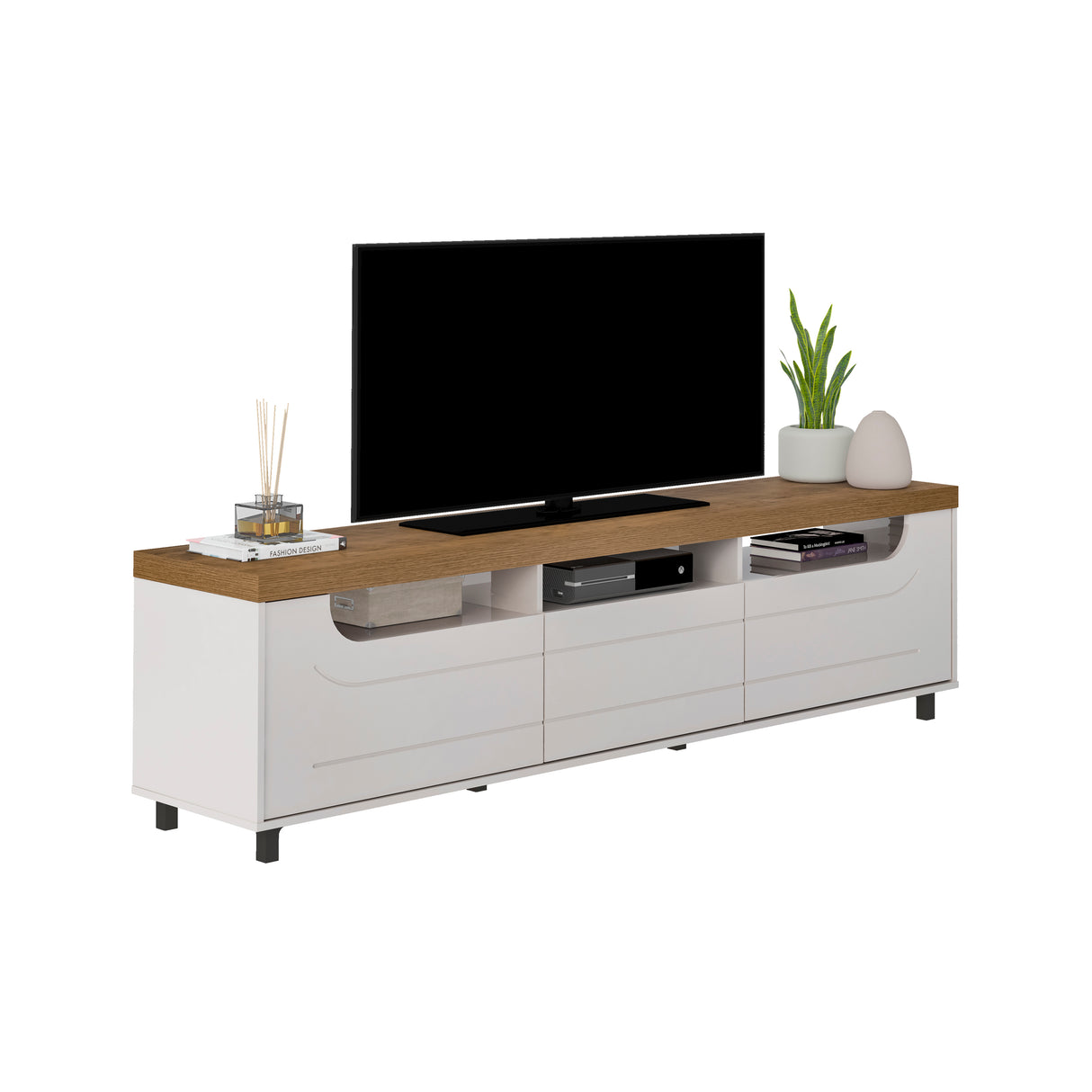 Mesa Para Tv Bewood 200cm Mpd Roble Y Grafito Para Tv Hasta 75 Pulgadas - Muebles de TV | Bylmo