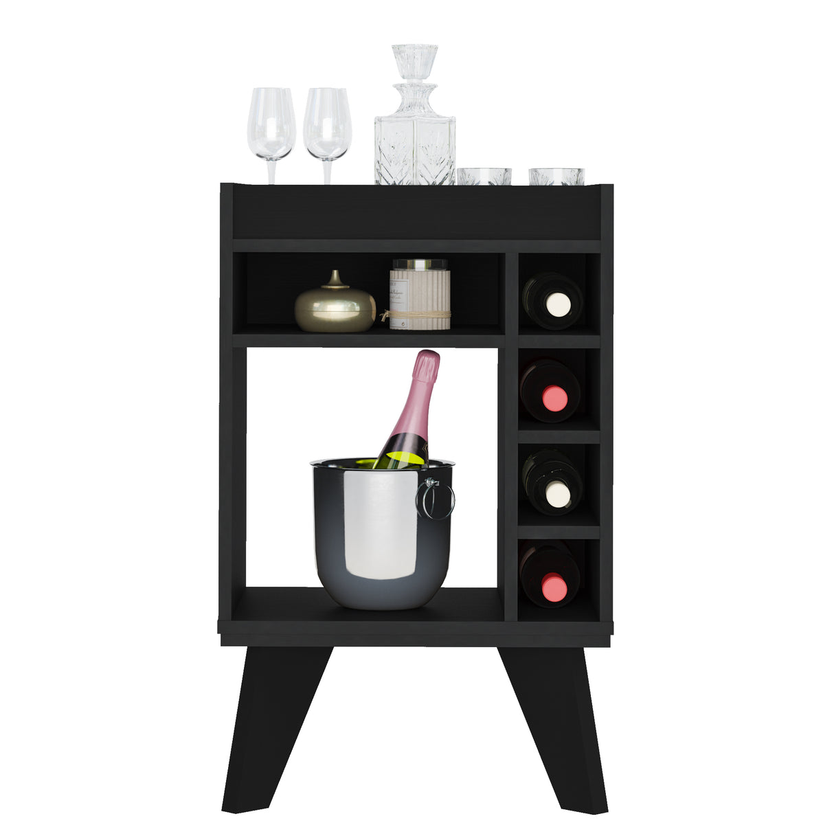 Bar Bajo Stelar Negro Retro 45 cm con Espacio para Botellas - Bares | Bylmo
