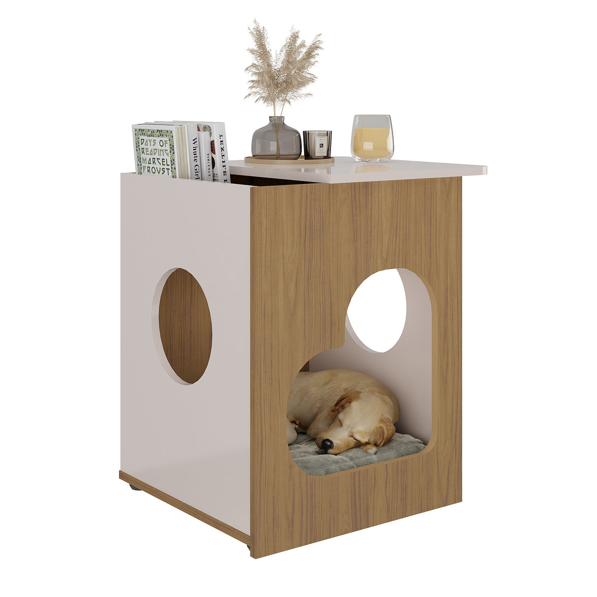 Mesa Auxiliar Petsgrove 2 En 1 Roble Y Blanco - Muebles para Mascotas | Bylmo