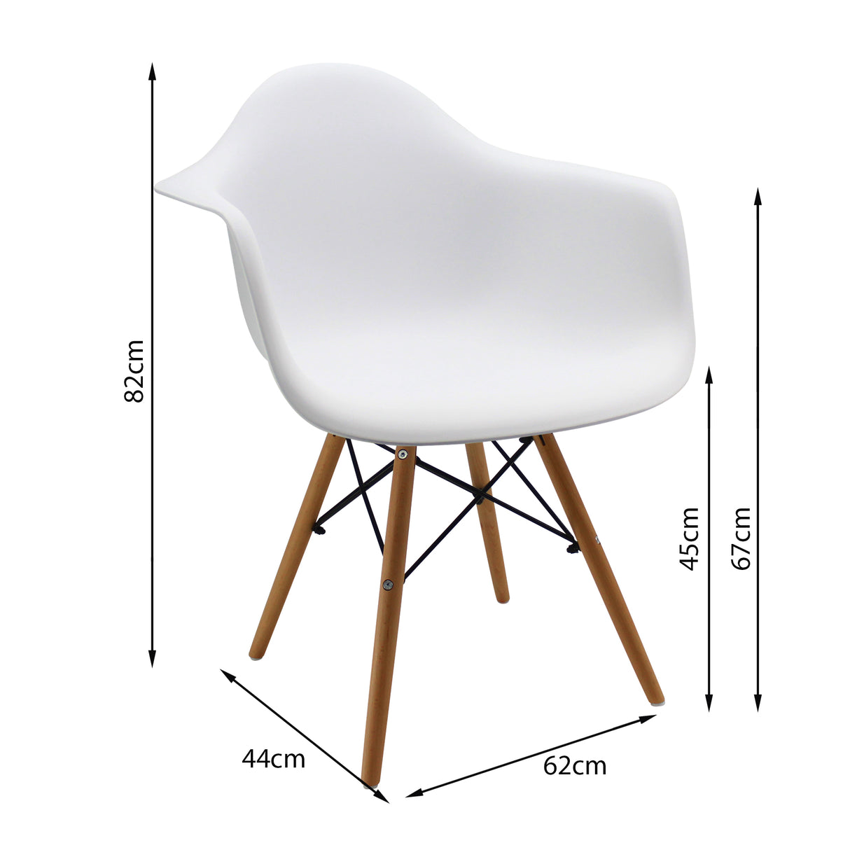 Silla de Comedor DKR Eames Blanca con Brazos 62 cm - Sillas y Butacos | Bylmo