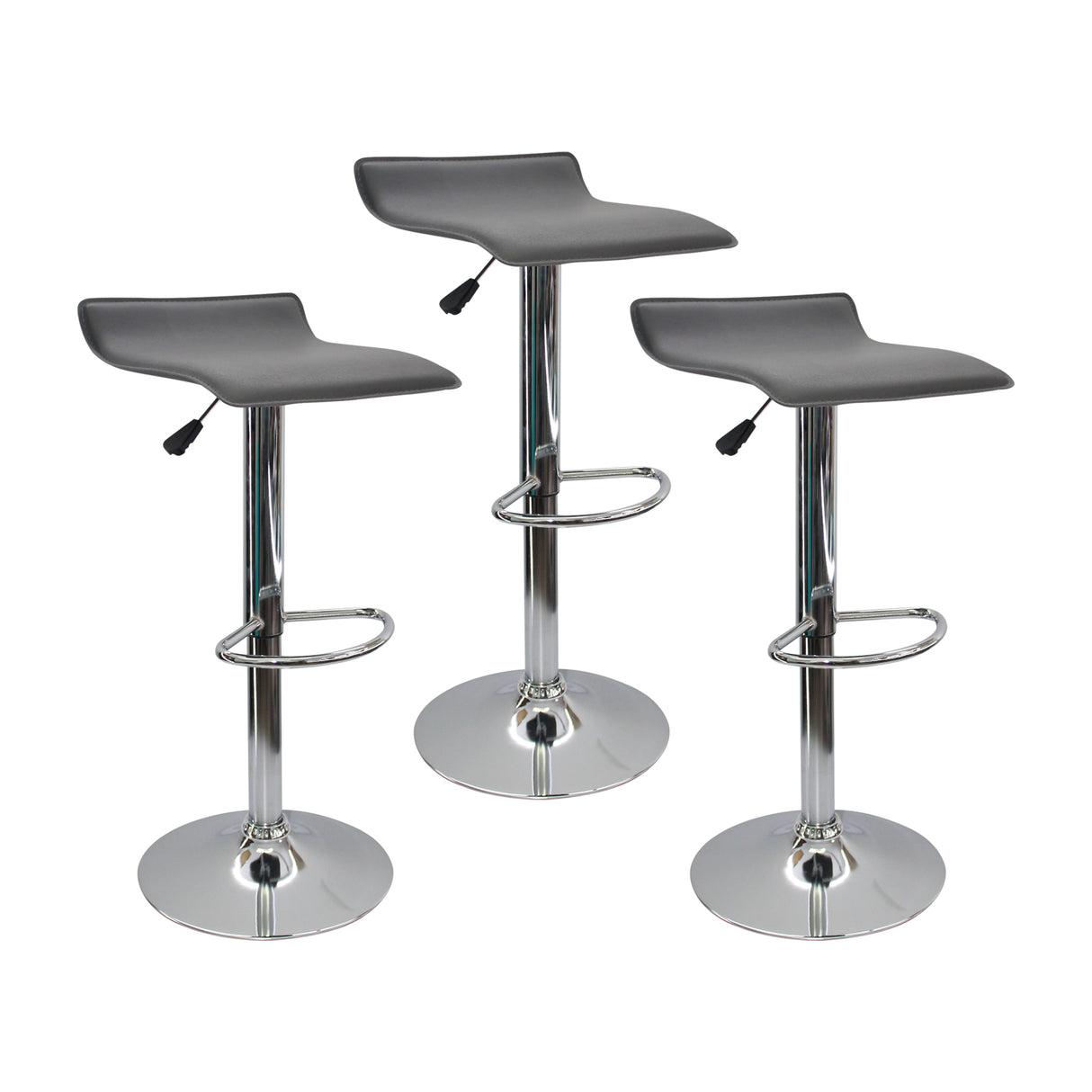 Set x 3 Sillas de Bar Wave Gris Elegante Cromado y Cuero 38x79cm - Sillas y Butacos | Bylmo