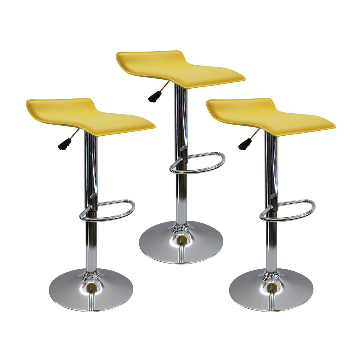 Set x 3 Sillas de Bar Wave Amarillo 38x79cm Diseño Moderno Altura Ajustable - Sillas y Butacos | Bylmo