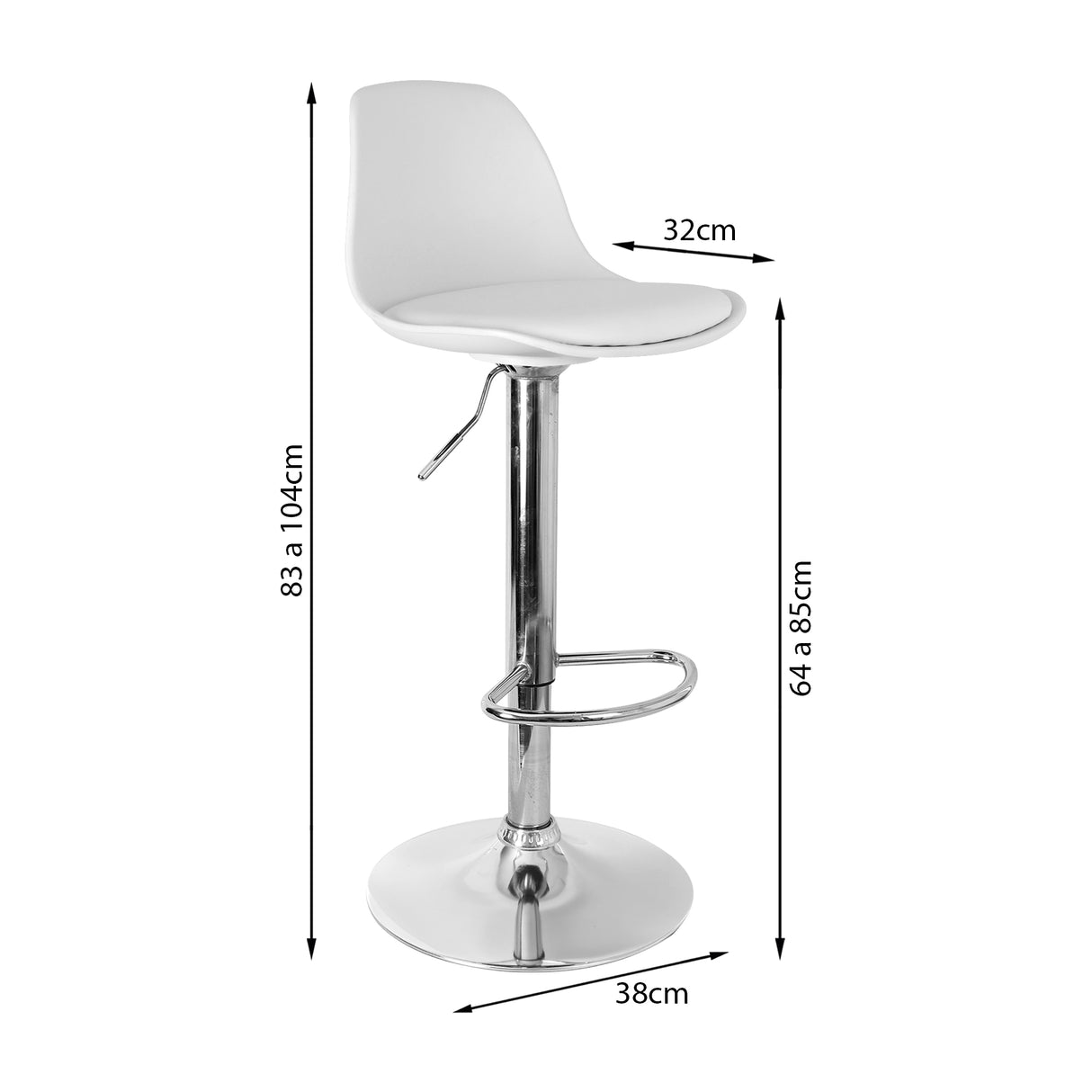Set x 2 Sillas de Bar July Blancas Eco Cuero Cromadas Altura Ajustable - SILLAS Y BUTACOS | Bylmo