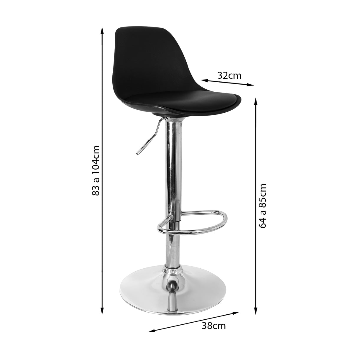 Set x 2 Sillas de Bar July Eco Cuero Negro Ajustables en Altura - SILLAS Y BUTACOS | Bylmo